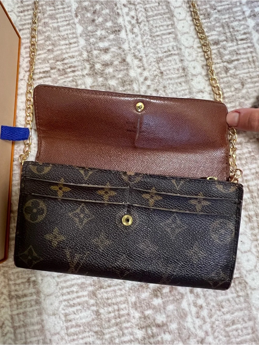 Louis Vuitton Monogram Canvas Chain Crossbody in Brown with Gold Hardware